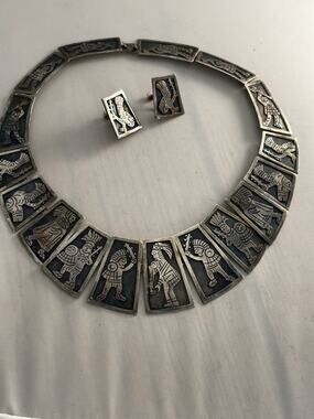 Talleres De LOS BALLESTEROS Sterling Warrior Panel/Link Necklace/earrings set